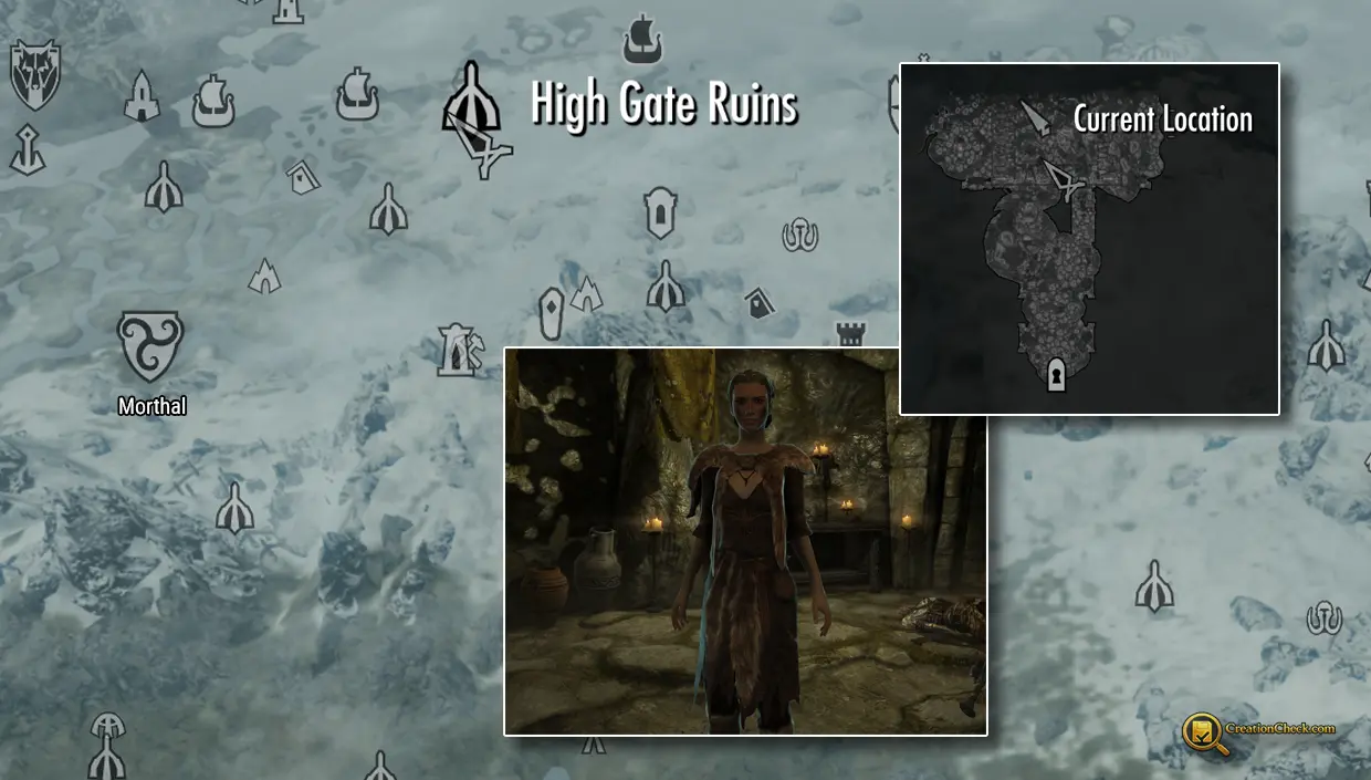 Screenshot showing Anska waiting inside High Gate Ruins.