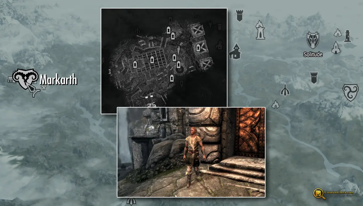 Screenshot showing where to encounter Eltrys in Markarth after the marketplace attack.