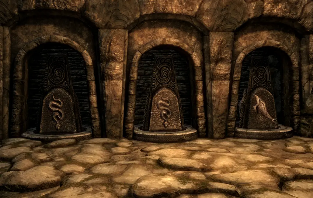 Annotated screenshot showing the three pillars set to Snake, Snake, and Whale from left to right.